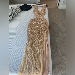 Jasz Couture prom dress. Size: 2. Color: gold. Condition: great, only worn once
